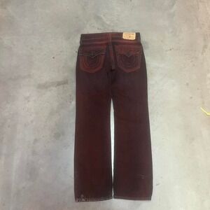Y2K true religion men's black/red thick stitched button flap skater jeans 32